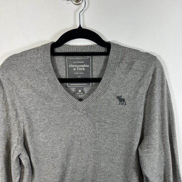 Abercrombie & Fitch Mens Gray Sweater Muscle V Neck Size M Wool Blend Preppy - Picture 2 of 10